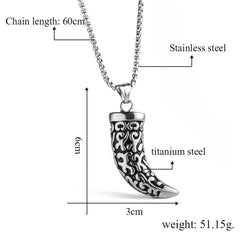 Wolf Tooth Replica Silver Stainless Steel Pendant Chain