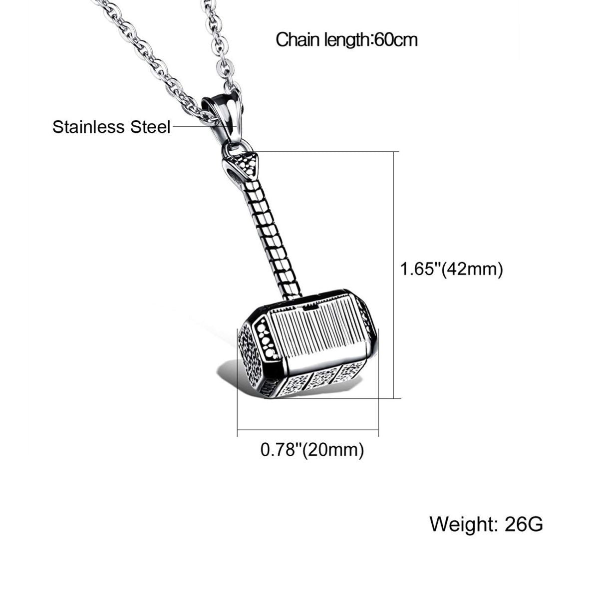 Hammer Silver 316L Surgical Stainless Steel Pendant Necklace Chain
