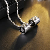 Barbell Dumbell Macho Large Heavy Silver Stainless Steel Pendant Chain For Men