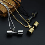 Barbell Dumbell Macho Large Heavy Silver Stainless Steel Pendant Chain For Men