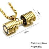 Barbell Dumbell Macho Large Heavy Gold Stainless Steel Pendant Chain