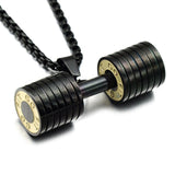 Barbell Dumbell Macho Large Heavy Black Stainless Steel Pendant Chain