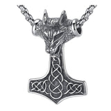 Viking Celtic Knot Wolf Thor Hammer Vintage Stainless Steel Pendant Chain For Men