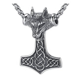 Viking Celtic Knot Wolf Thor Hammer Vintage Stainless Steel Pendant Chain