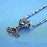 Viking Celtic Knot Wolf Thor Hammer Vintage Stainless Steel Pendant Chain