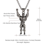 Gym Fitness Body Builder Wrestler Silver Stainless Steel Pendant Chain