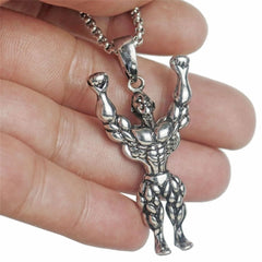 Gym Fitness Body Builder Wrestler Silver Stainless Steel Pendant Chain