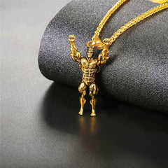 Gym Fitness Body Builder Wrestler Gold Stainless Steel Pendant Chain