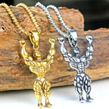 Gym Fitness Body Builder Wrestler Gold Stainless Steel Pendant Chain