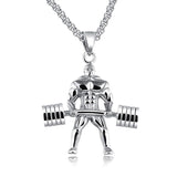 Barbell Dumbell Body Builder Weight Lifter Silver Stainless Steel Pendant Chain