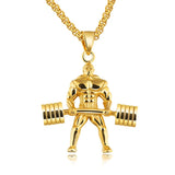 Barbell Dumbell Body Builder Weight Lifter Gold Stainless Steel Pendant Chain