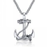 Marine Rudder Anchor Sailor Silver 316L Stainless Steel Pendant Chain