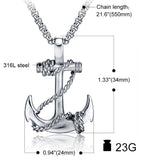 Marine Rudder Anchor Sailor Silver 316L Stainless Steel Pendant Chain