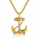 Navy Rudder Anchor Sailor Gold Stainless Steel Pendant