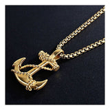 Navy Rudder Anchor Sailor Gold Stainless Steel Pendant
