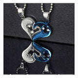 Silver Blue Stainless Steel Love Puzzle Heart Couple Pendant Chain Combo Men Women For Men