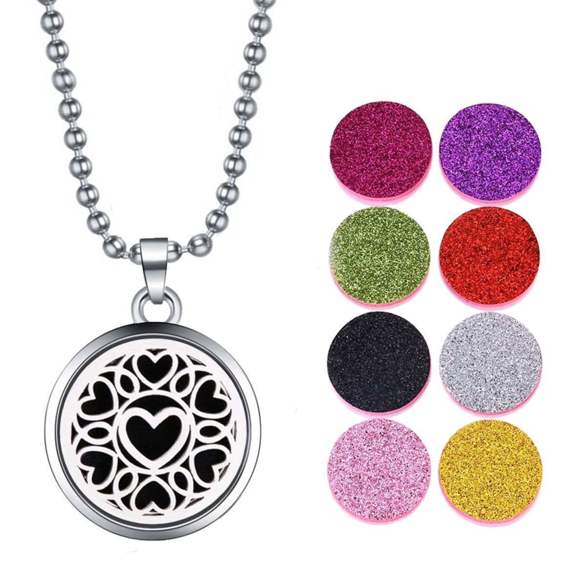 Love Heart Aroma Therapy Perfume Diffuser 8 Refill Pad Pendant Chain