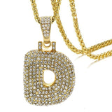 Hip Hop Iced Out Alphabet Initial Letter A 18K Gold Pendant Chain Women