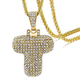 Hip Hop Iced Out Alphabet Initial Letter A 18K Gold Pendant Chain Women