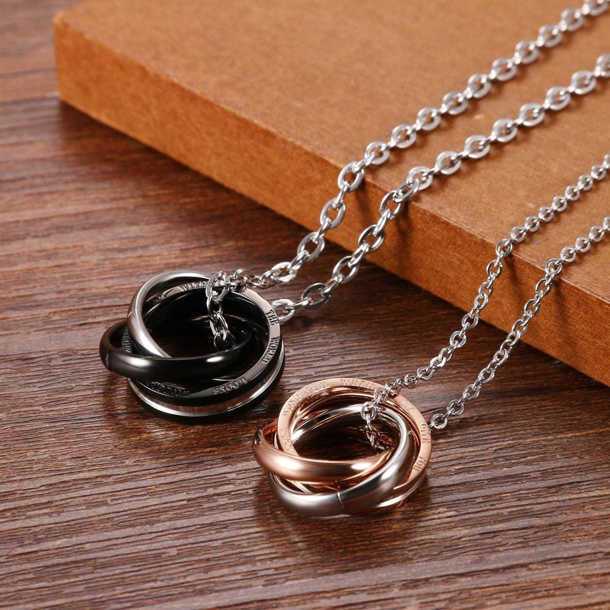 Couple Lovers Stainless Steel American Diamond Ring Pendant Chain