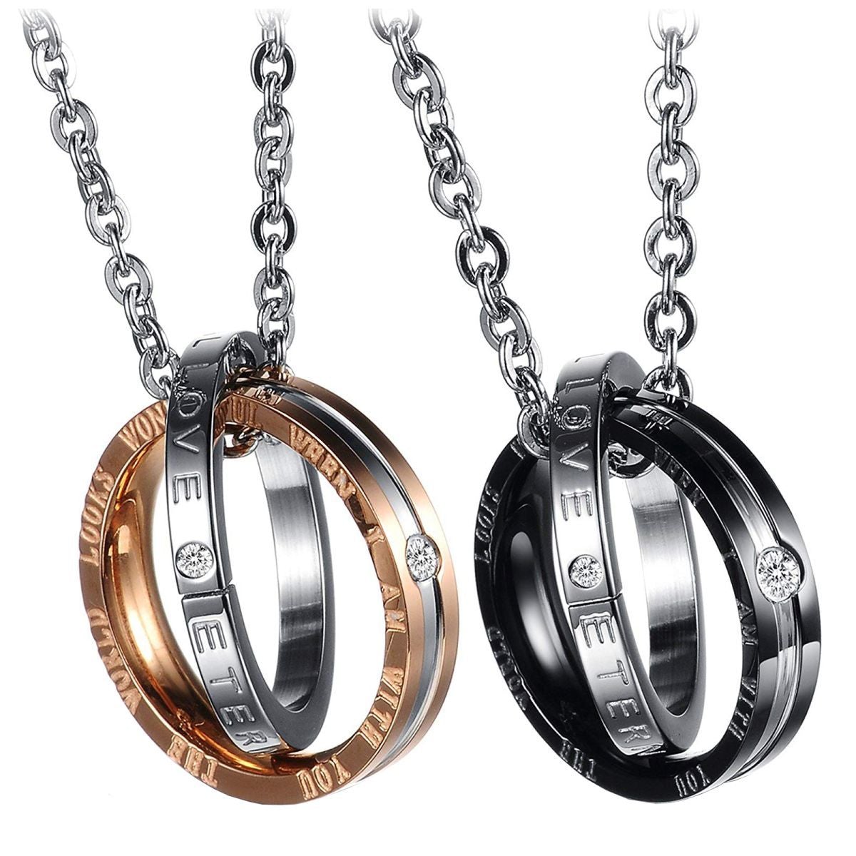 Couple Lovers Valentine Stainless Steel Rings Combo Pendant Chain