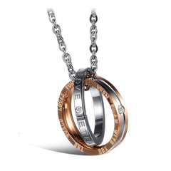 Couple Lovers Valentine Stainless Steel Rings Combo Pendant Chain
