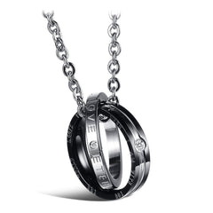 Couple Lovers Valentine Stainless Steel Rings Combo Pendant Chain