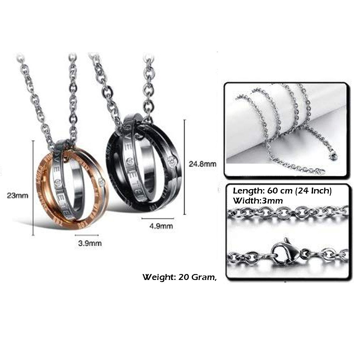 Couple Lovers Valentine Stainless Steel Rings Combo Pendant Chain