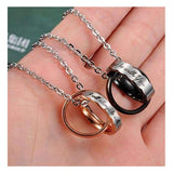 Couple Lover Black Stainless Steel Ring Necklace Pendant Chain