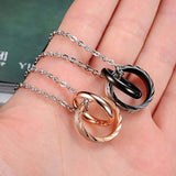 Couple Lover Black Stainless Steel Ring Necklace Pendant Chain