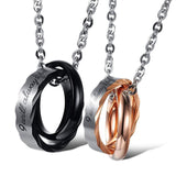 Couple Lover Valentine Black Rose Gold Stainless Steel Rings Combo Pendant Chain