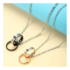 Couple Lover Valentine Black Rose Gold Stainless Steel Rings Combo Pendant Chain