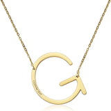 Sideways Alphabet Initial Large All Letter Personalised Customized Engraved Gold Stainless Steel Pendant Necklace