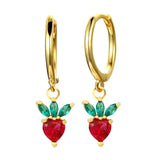 Strawberry 18K Gold Crystal Brass Hoop Earring Pair For Women