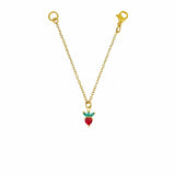 Strawberry Heart Fruit Red Green 18K Gold Slim Link Chain Watch Charm For Women