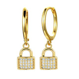 Lock 18K Gold Cubic Zirconia Brass Hoop Earring Pair For Women