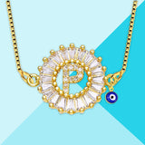 Evil Eye Cz Gold Initial Alphabet Letter B Necklace Pendant Chain