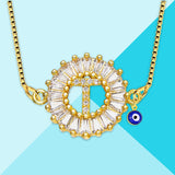 Evil Eye Cz Gold Initial Alphabet Letter B Necklace Pendant Chain