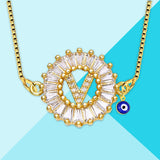 Evil Eye Cz Gold Initial Alphabet Letter B Necklace Pendant Chain
