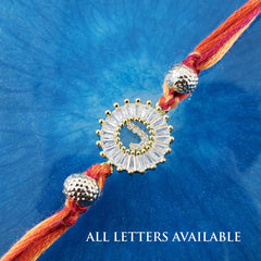 Initial Letter Alphabet Gold Cubic Zirconia Beads Thread Rakhi