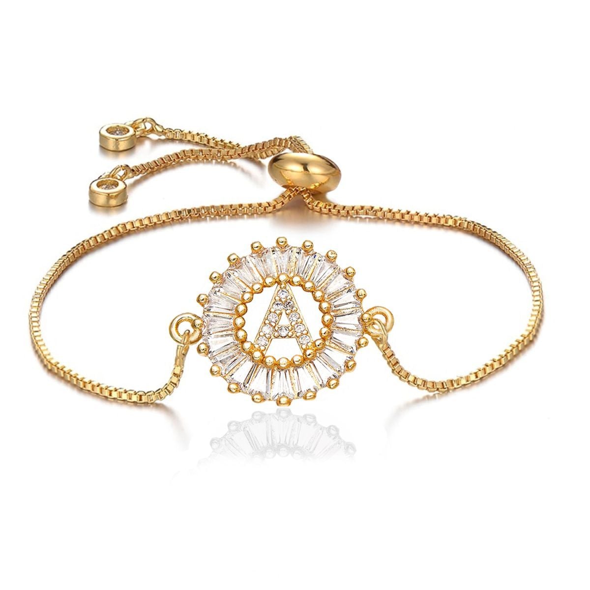 Initial Alphabet Large Letter Cubic Zirconia Gold Slider Bracelet