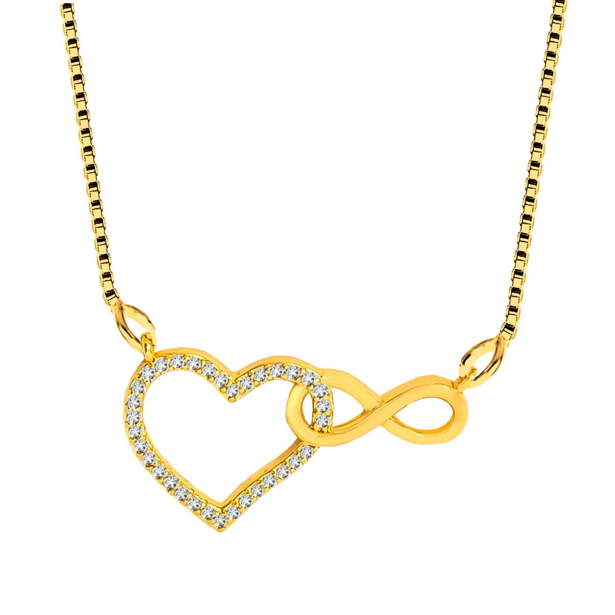 Infinity Heart 18K Gold Cubic Zirconia Pendant Chain Necklace Women