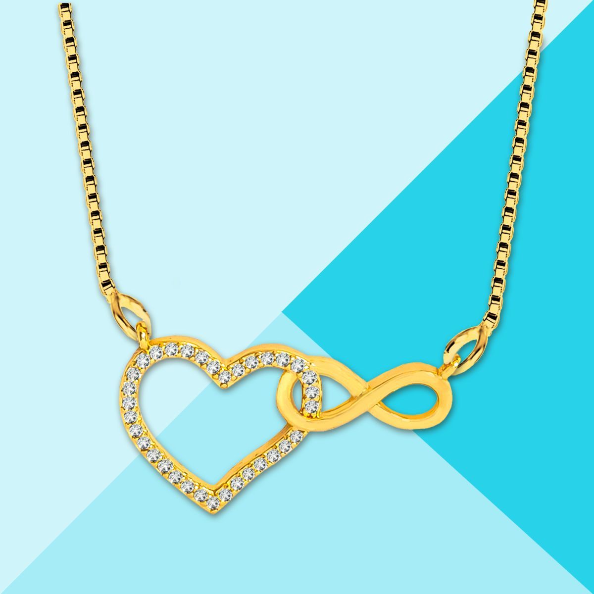 Infinity Heart 18K Gold Cubic Zirconia Pendant Chain Necklace Women