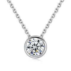 Solitaire American Diamond Silver Necklace Pendant Chain