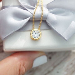 Solitaire American Diamond Silver Necklace Pendant Chain