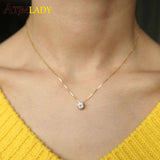 Solitaire American Diamond Silver Necklace Pendant Chain