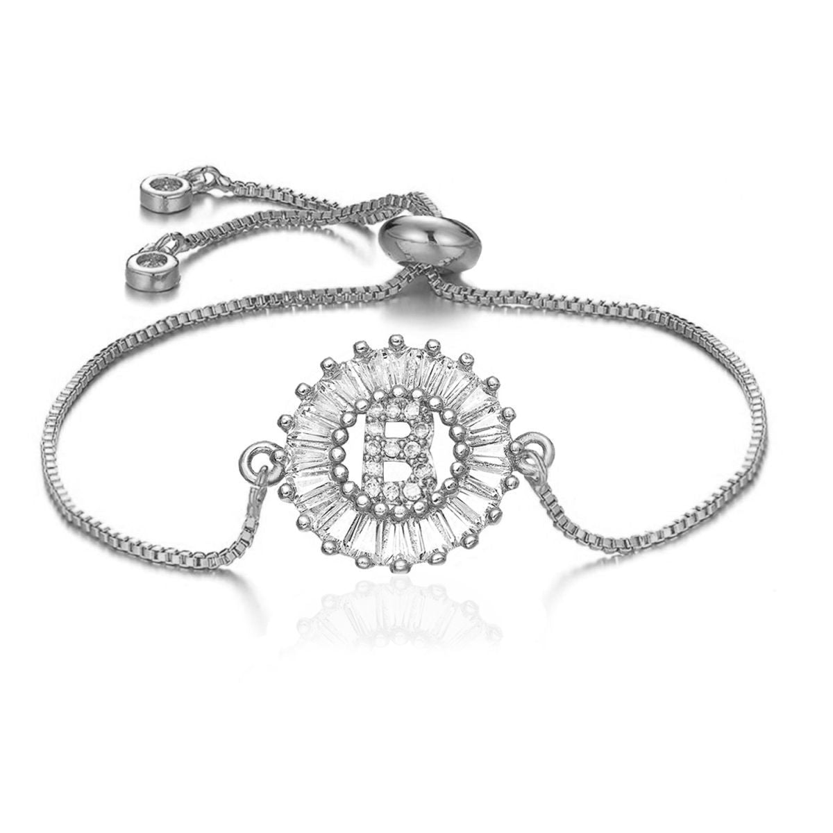 Initial Alphabet Large Letter CZ Silver Slider Bracelet