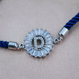 Initial Alphabet Letter D Blue Silver Cubic Zirconia Thread Bracelet Women