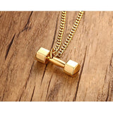 Dumbbell Gold Necklace Pendant Chain