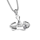 Silver Stainless Steel Dumbbell Barbell Weight Lifting Pendant Chain